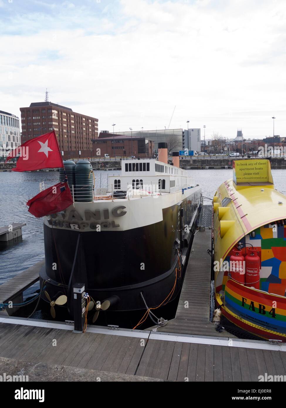 Rental luxury canal barges in Albert dock in Liverpool. Stock Photo