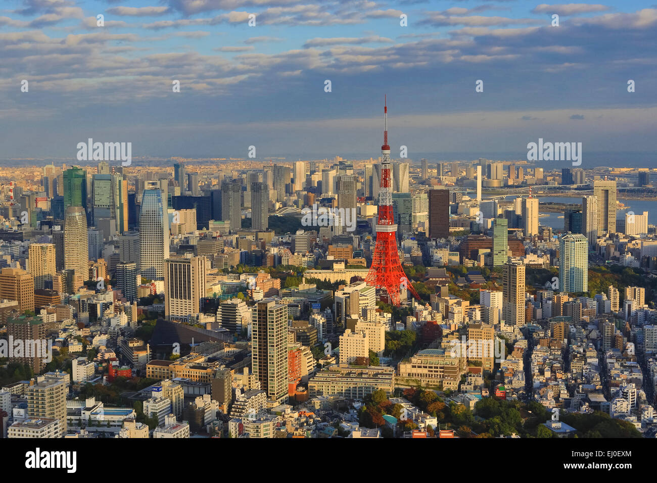 City, Japan, Asia, Landscape, Roppongi Hills, Tokyo, Tokyo Tower, architecture, colourful, minato-ku, no people, panorama, skylin Stock Photo