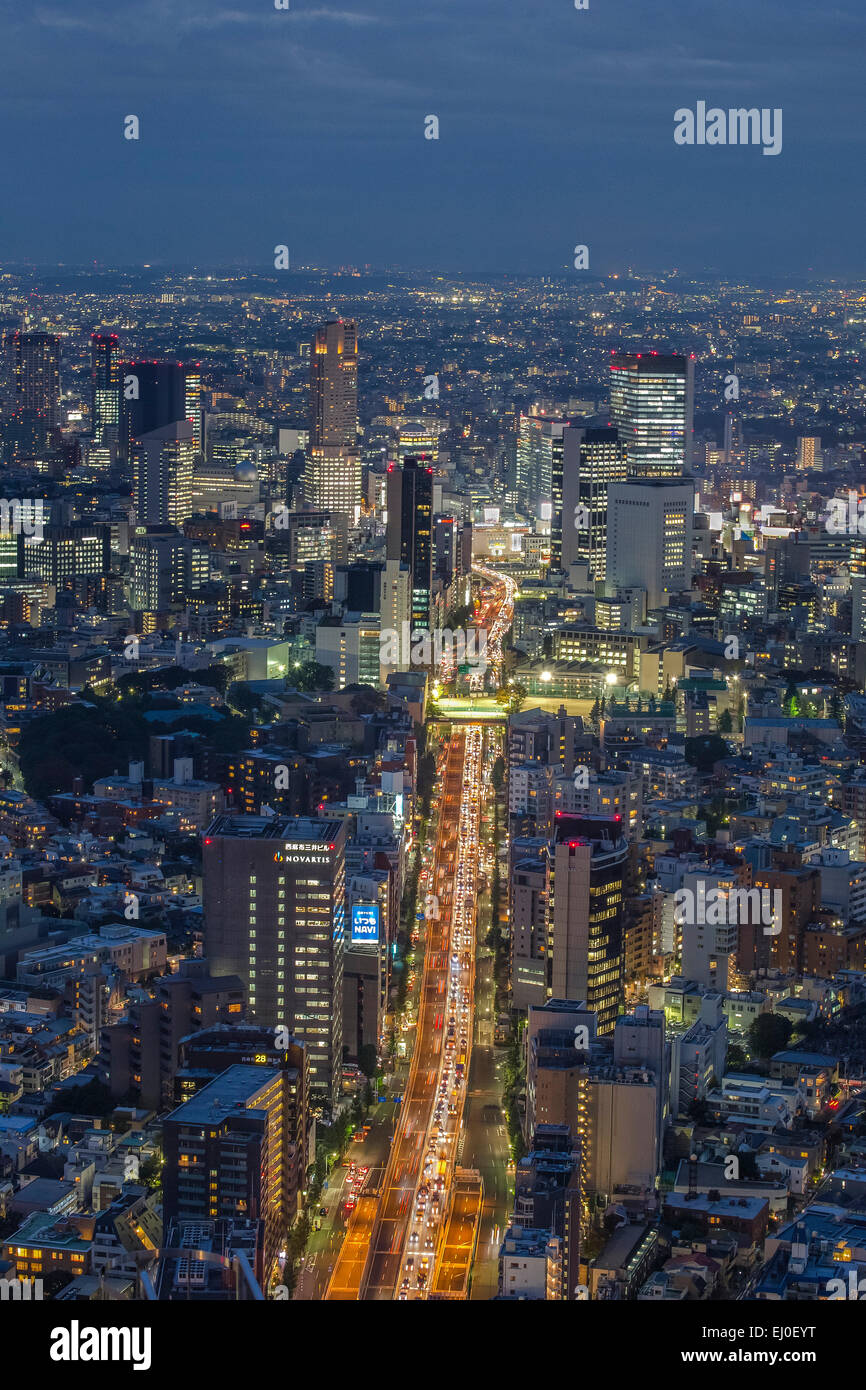 Avenue, City, Japan, Asia, Landscape, Tokyo, aerial, architecture, colourful, lights, no people, panorama, shibuya, skyline, skys Stock Photo