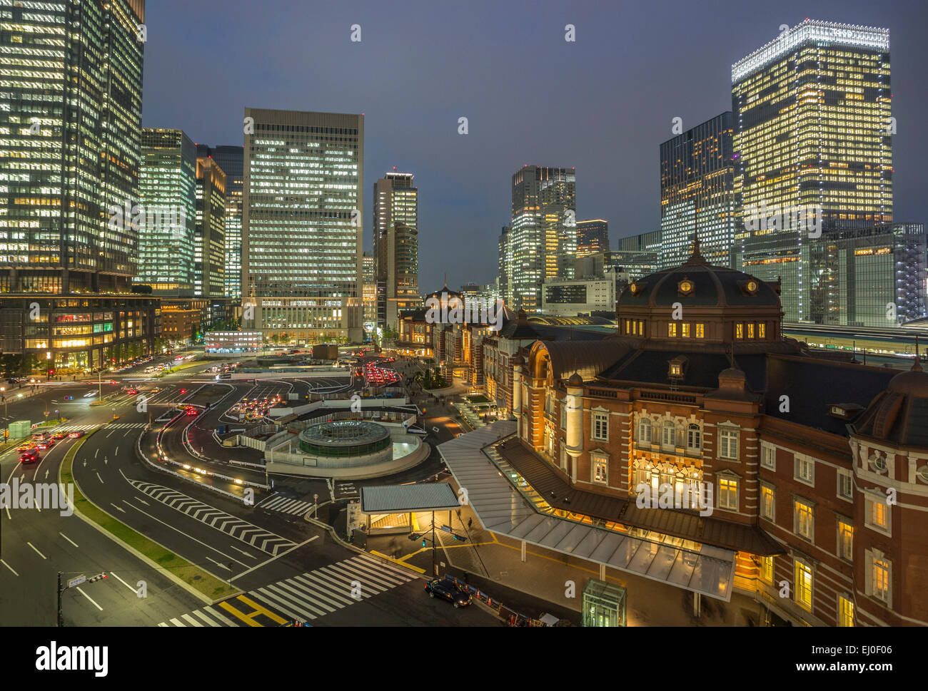 Center, City, Japan, Asia, Landscape, Station, Tokyo, architecture, colourful, crossing, downtown, finance, marunouchi, sky scrap Stock Photo
