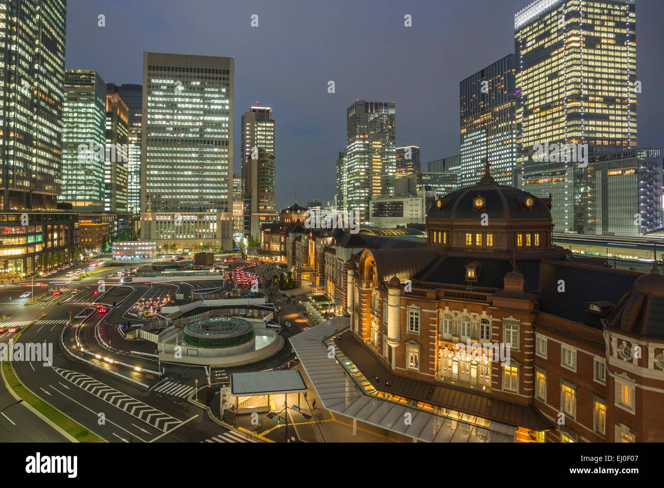 Center, City, Japan, Asia, Landscape, Station, Tokyo, architecture, colourful, crossing, downtown, finance, marunouchi, sky scrap Stock Photo