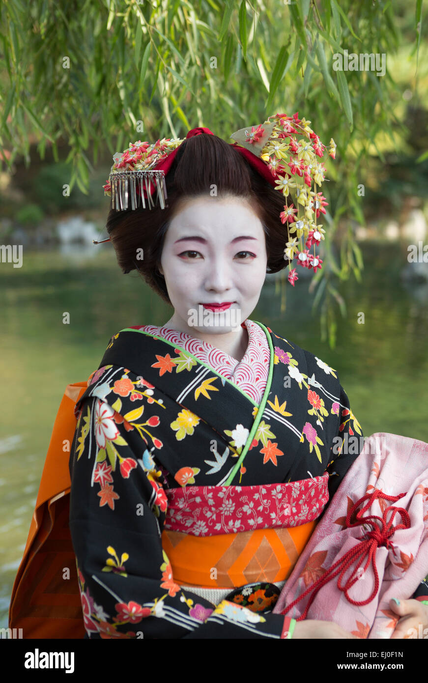Individual, Japan, Asia, Kyoto, Outdoor, colourful, costume, geisha, no model-release, girl, Japanese, kimono, make up, tradition Stock Photo