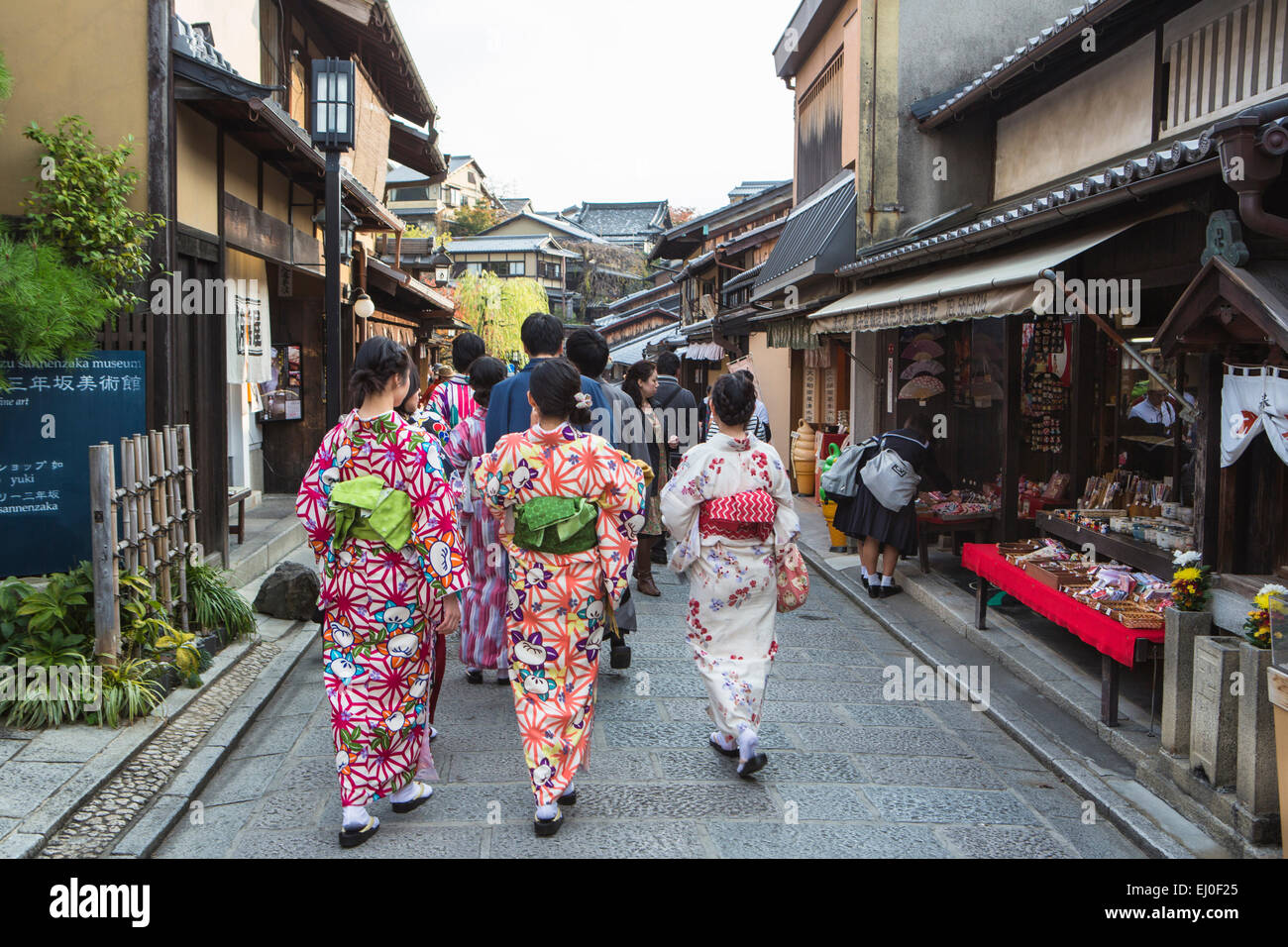 Hill, Japan, Asia, Kyoto, Landscape, Sannen Zaka, architecture, colourful, fall, famous, higashiyama, kimonos, popular, street, t Stock Photo