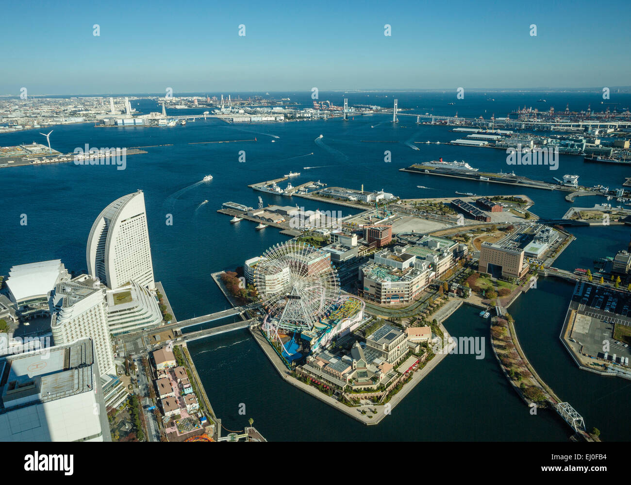 Bridge, Cosmo world, Japan, Asia, Yokohama, City, aerial, architecture, bay, bridge, complex, ferris wheel, no people, panorama, Stock Photo