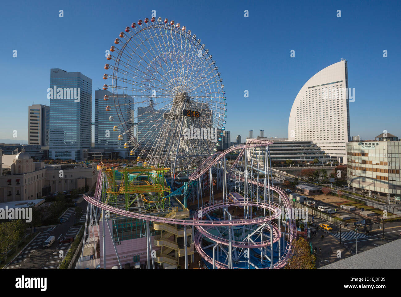 Cosmo world, Japan, Asia, Yokohama, City, architecture, complex, ferris wheel, no people, skyline, touristic, travel Stock Photo