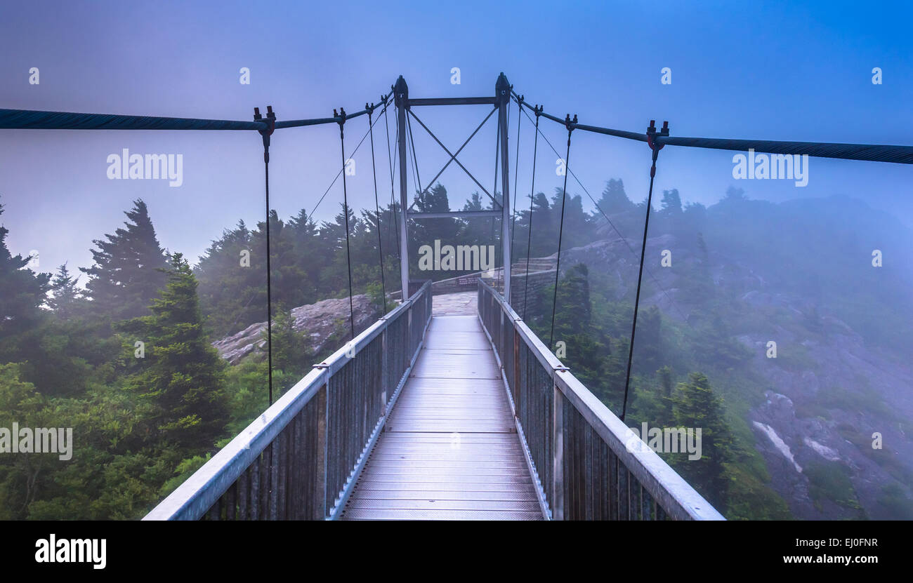 The Mile High Swinging Bridge In Fog At Grandfather