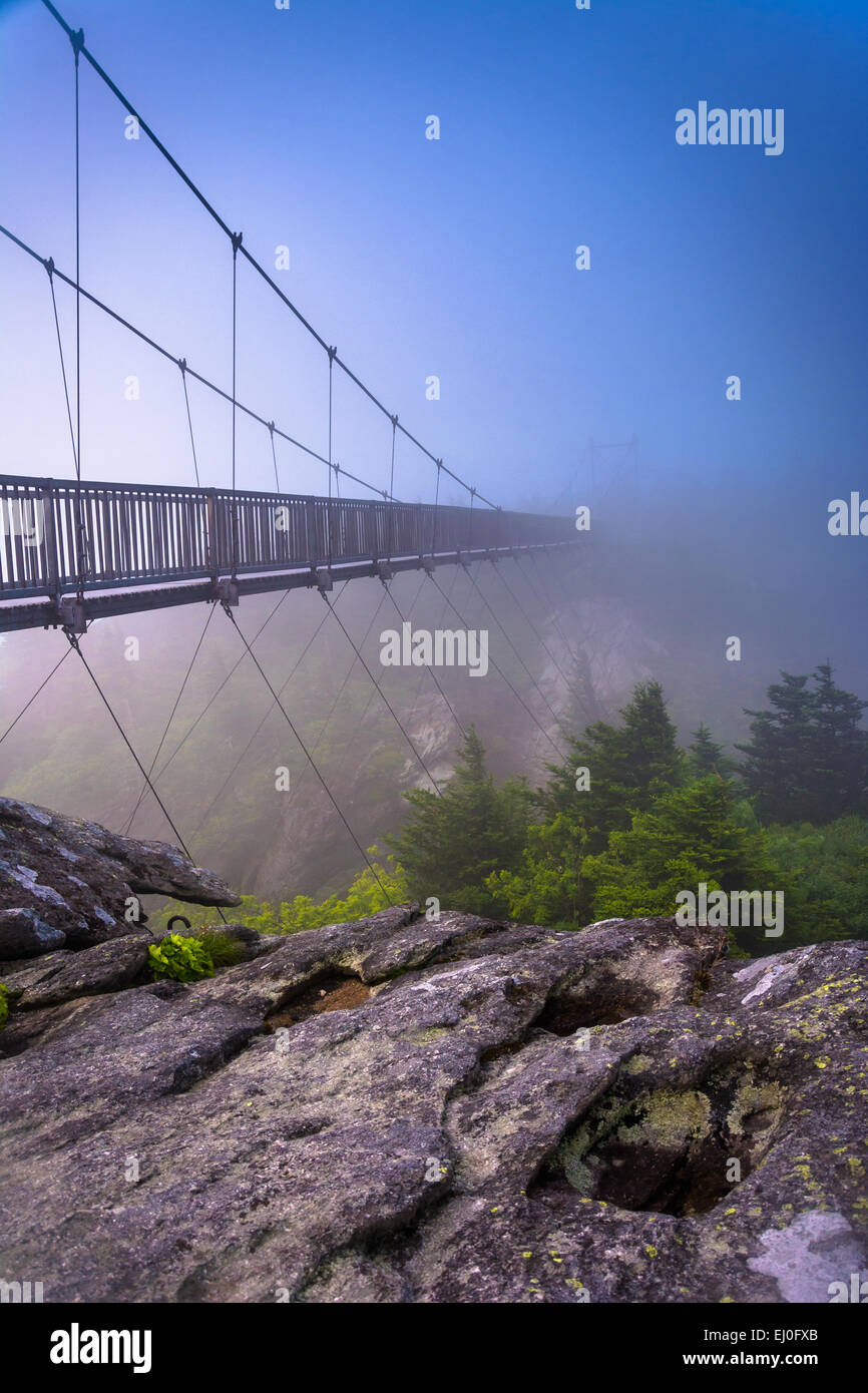 The MileHigh Swinging Bridge in fog, at Grandfather Mountain, North