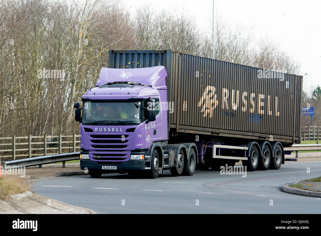 Russell container lorry at DIRFT, Daventry, UK Stock Photo