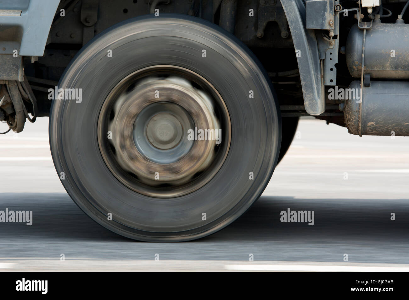 Lorry wheel at speed Stock Photo