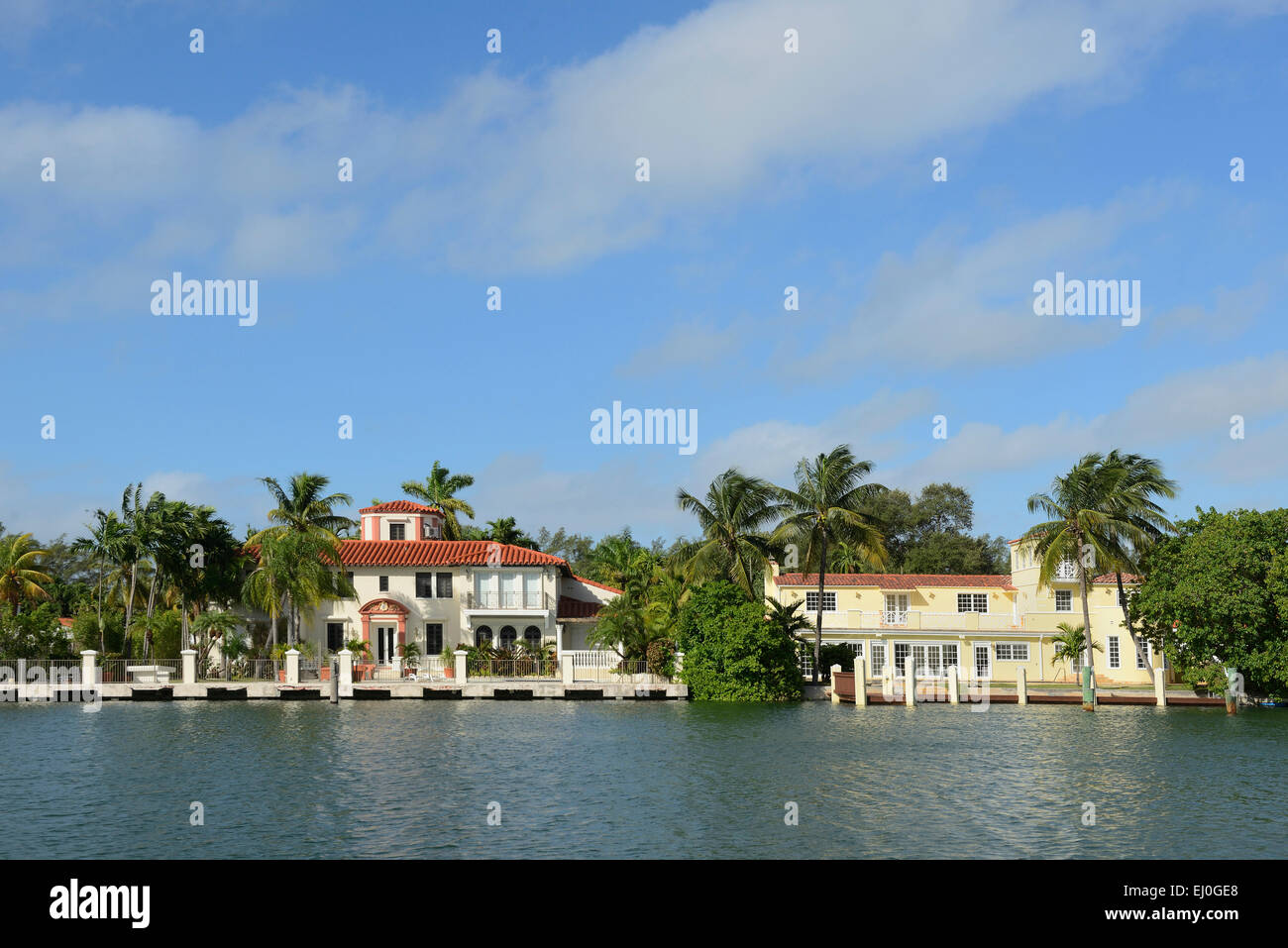 USA, Florida, Dade County, Miami Beach, Mansions along waterway Stock Photo
