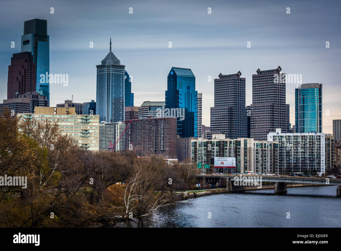 The Philadelphia skyline and Schuylkill River. Stock Photo