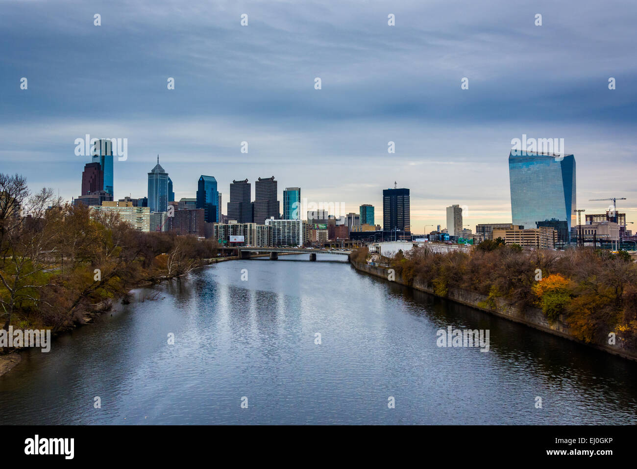 The Schuylkill River and skyline in Philadelphia, Pennsylvania. Stock Photo