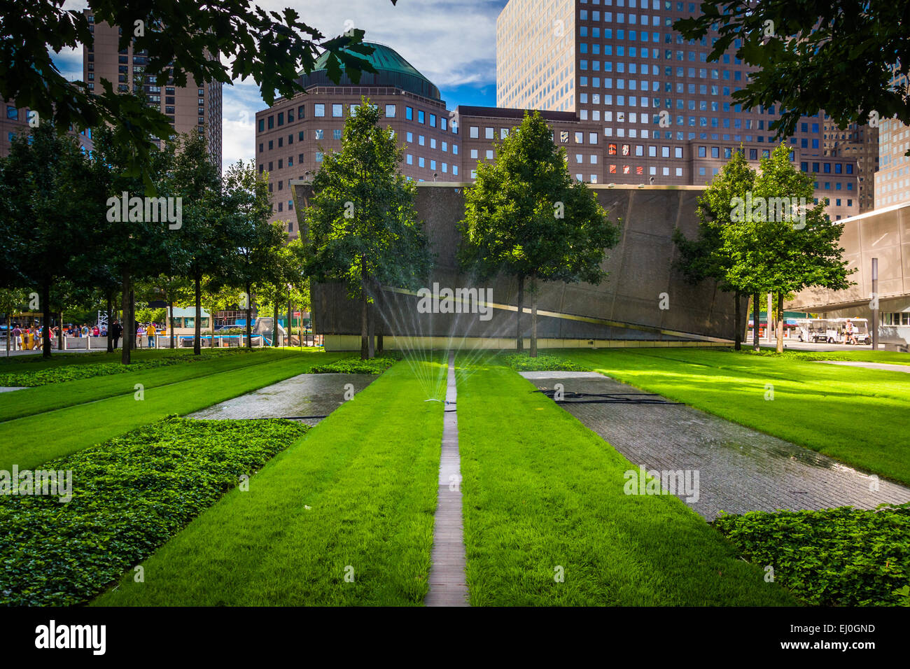 The September 11th Memorial Grounds in Lower Manhattan, New York. Stock Photo