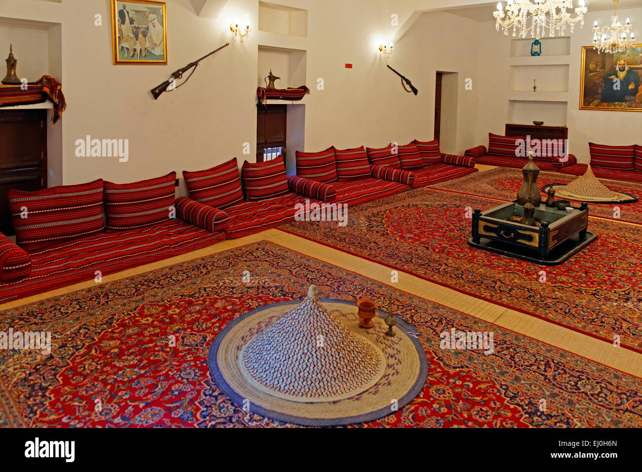 Asia, United Arab Emirates, UAE, Abu Dhabi, Al Ain, Hessa bint Mohamed Street, Al Ain Palace museum, reception room, representati Stock Photo