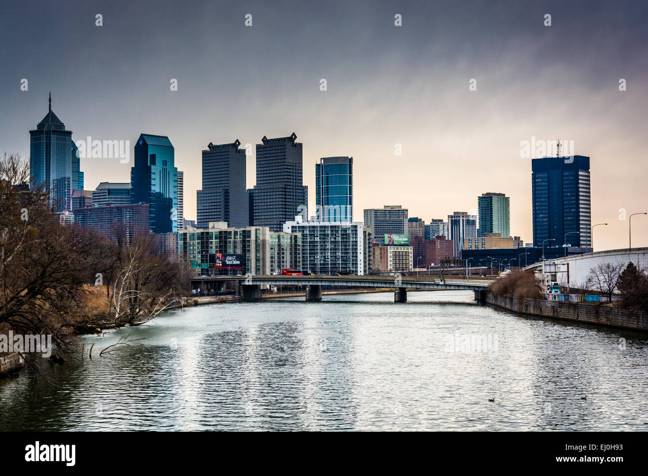 The skyline and Schuylkill River in Philadelphia, Pennsylvania. Stock Photo