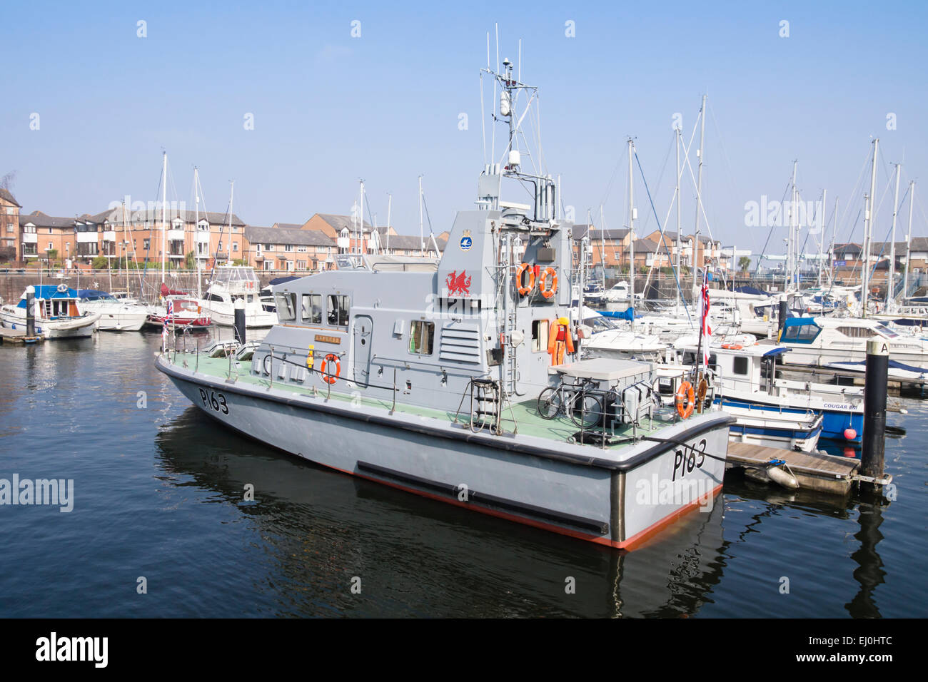 HMS Express an Archer class patrol and training  vessel of the Royal Navy.  P163 in Penarth Marina Stock Photo