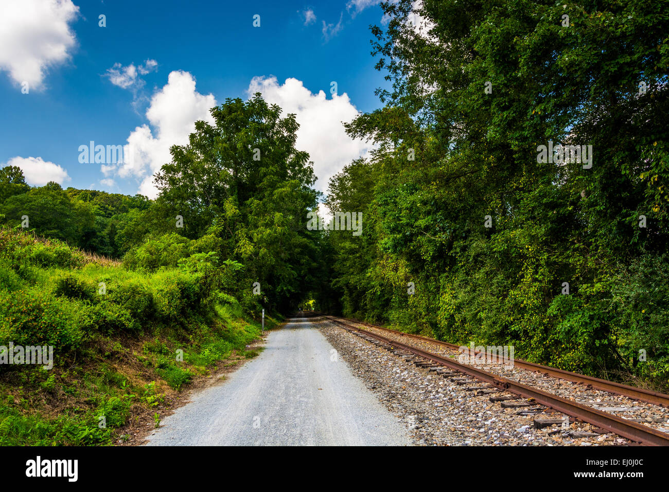 Trail along railroad tracks in York County, Pennsylvania Stock Photo