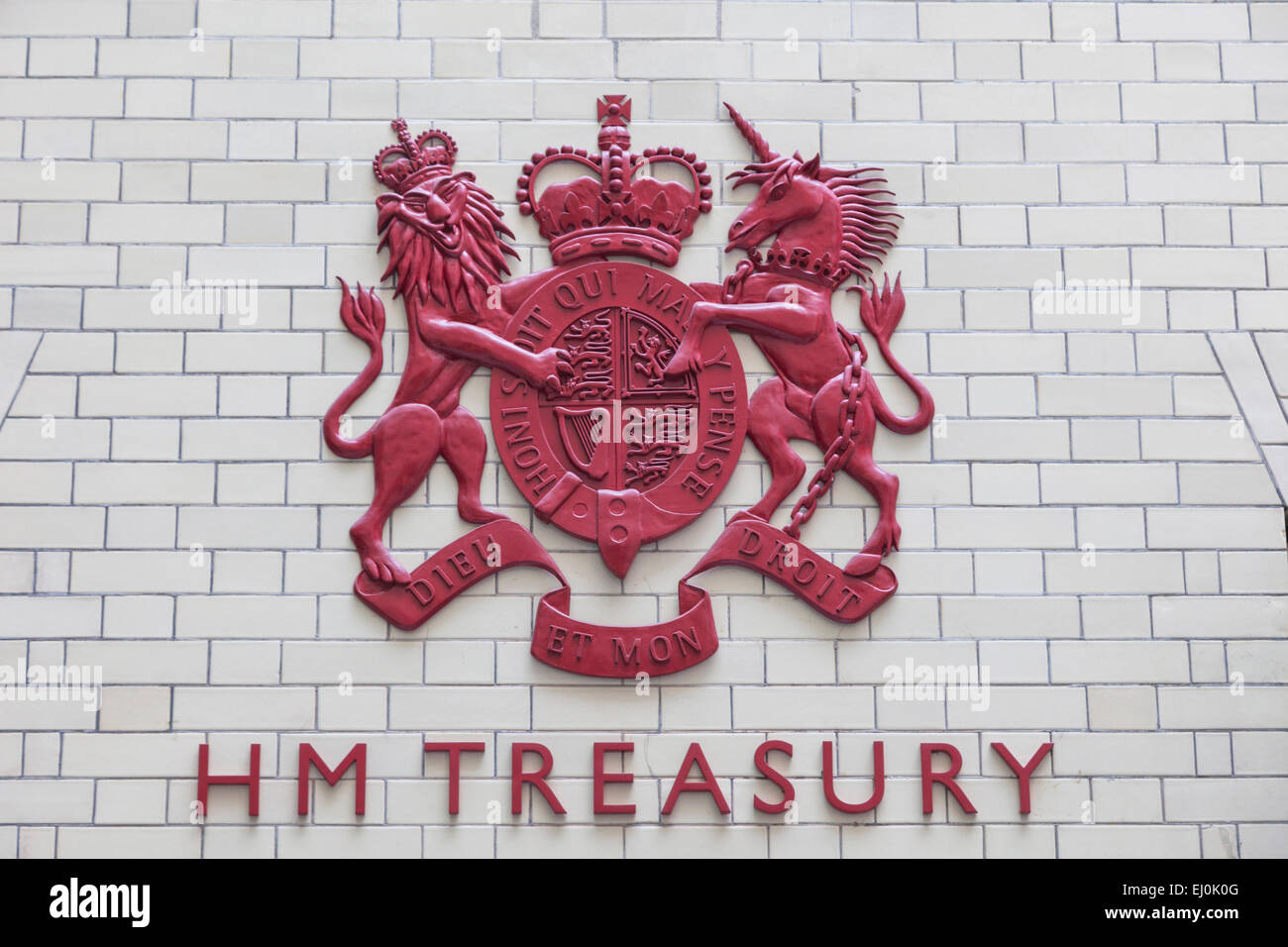 England, London, Whitehall, HM Treasury Building, HM Treasury Sign Stock Photo