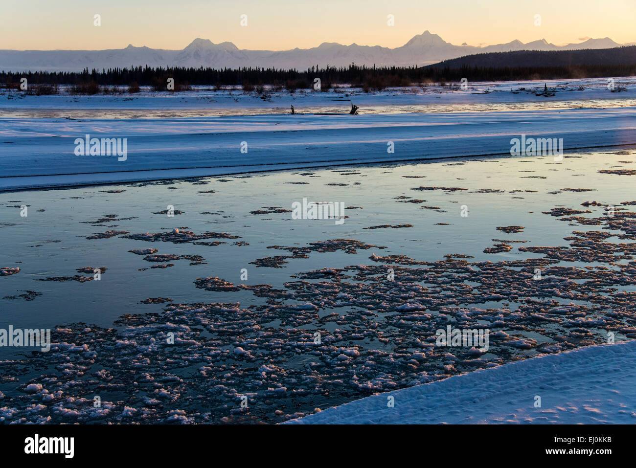 freeze up, freeze, Tanana, river, Alaska, USA, United States, America, landscape, ice, USA, United States, America, winter Stock Photo