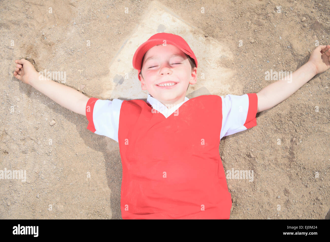 A nice child happy to play baseball Stock Photo