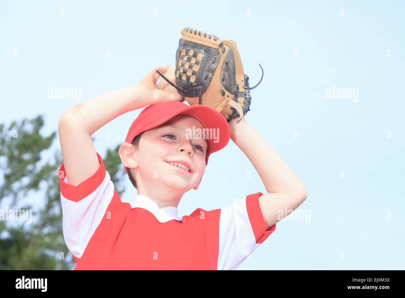 A nice child happy to play baseball Stock Photo