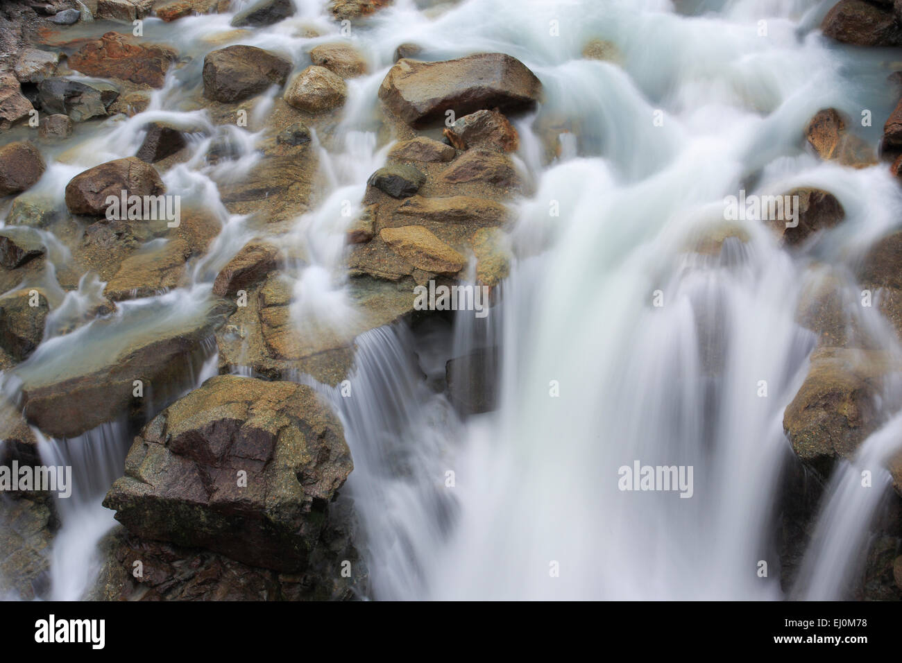 Movement, river, flow, riverbed, Graubünden, Grisons, cascade, cascades, Morteratsch, Switzerland, Europe, Swiss, stone, stones, Stock Photo