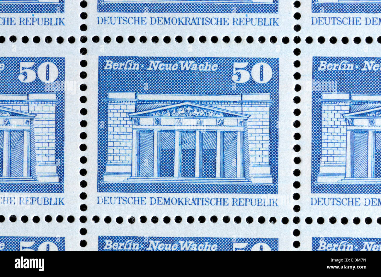 50pf postage stamps from communist DDR ' East Germany showing Neue Wache, Berlin Stock Photo