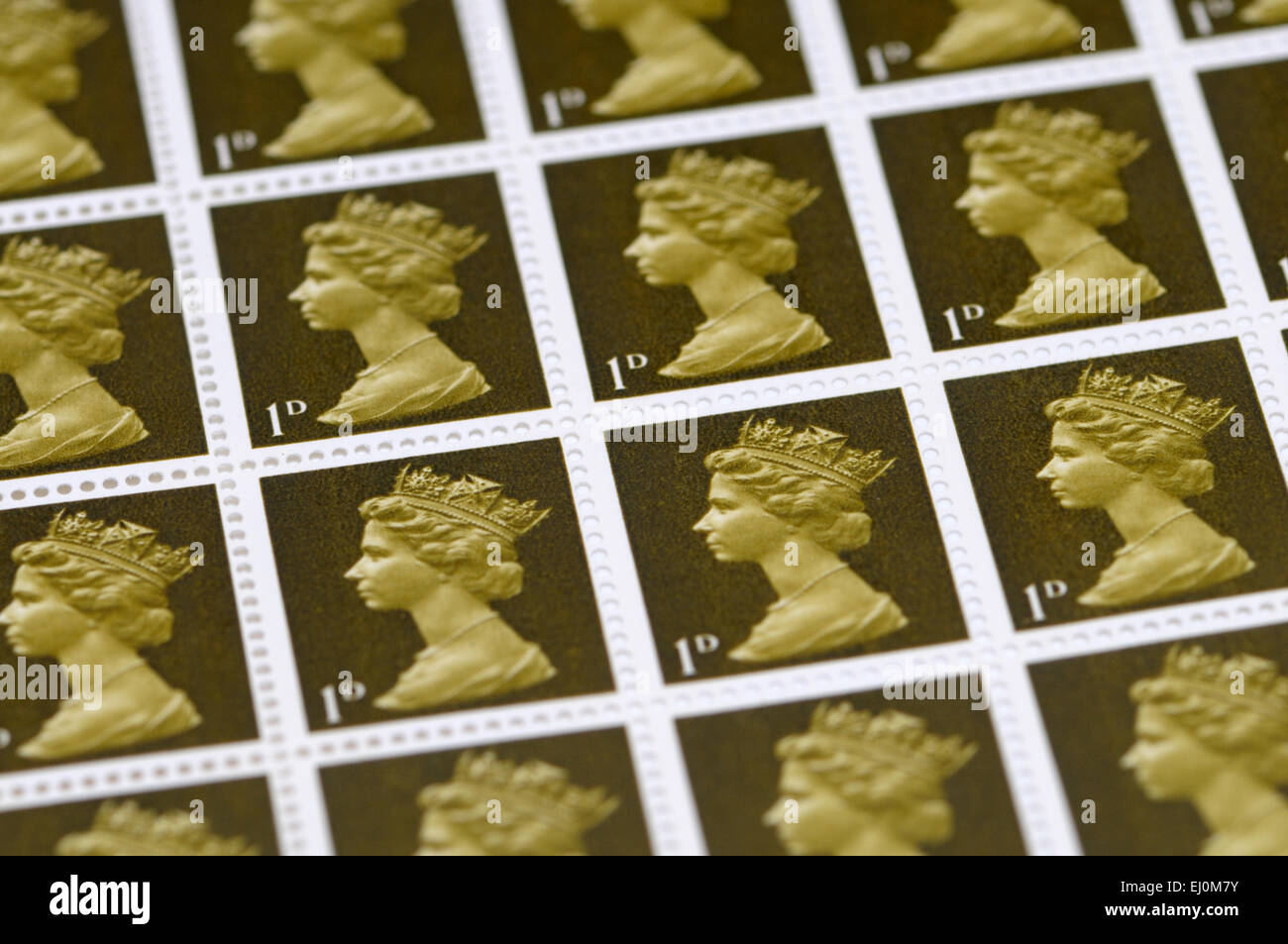British pre-decimal definitive 1d stamps Stock Photo
