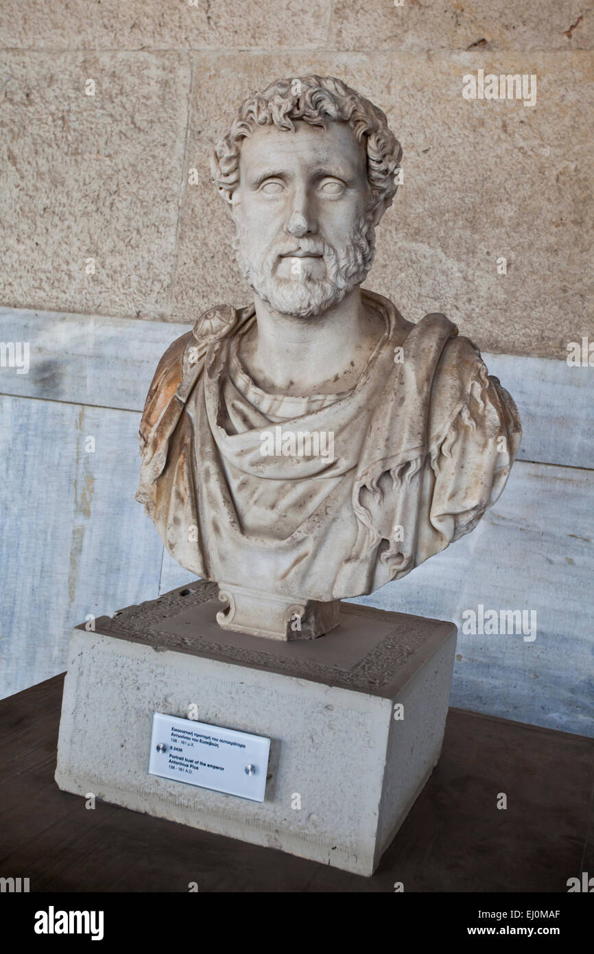The bust of Emperor Antoninus Plus in the Stoa of Attalos in the ...