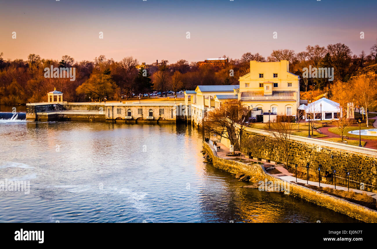 View of Fairmount Water Works and the Schuylkill River in Philadelphia, Pennsylvania. Stock Photo