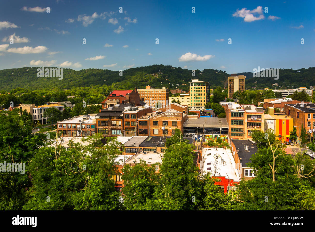 View of buildings from a parking garage in Asheville, North Carolina. Stock Photo