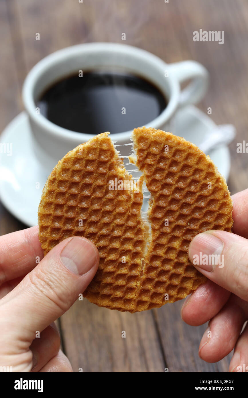dutch stroopwafel, caramel waffle and a cup of coffee Stock Photo Alamy