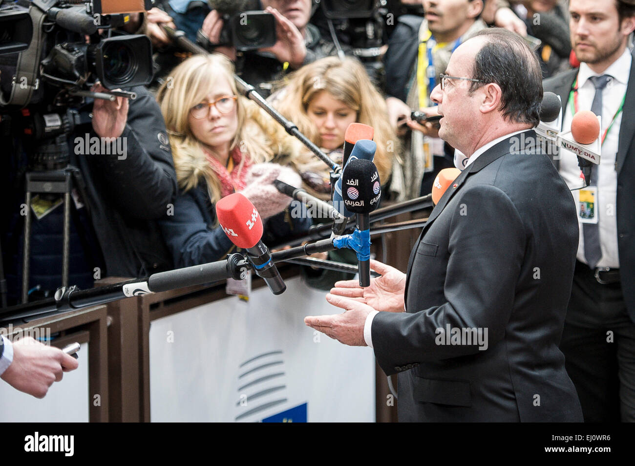 Brussels, Bxl, Belgium. 19th Mar, 2015. French President Francois Holland arrives ahead of the EU Summit at European Council headquarters in Brussels, Belgium on 19.03.2015 by Wiktor Dabkowski Credit:  Wiktor Dabkowski/ZUMA Wire/Alamy Live News Stock Photo
