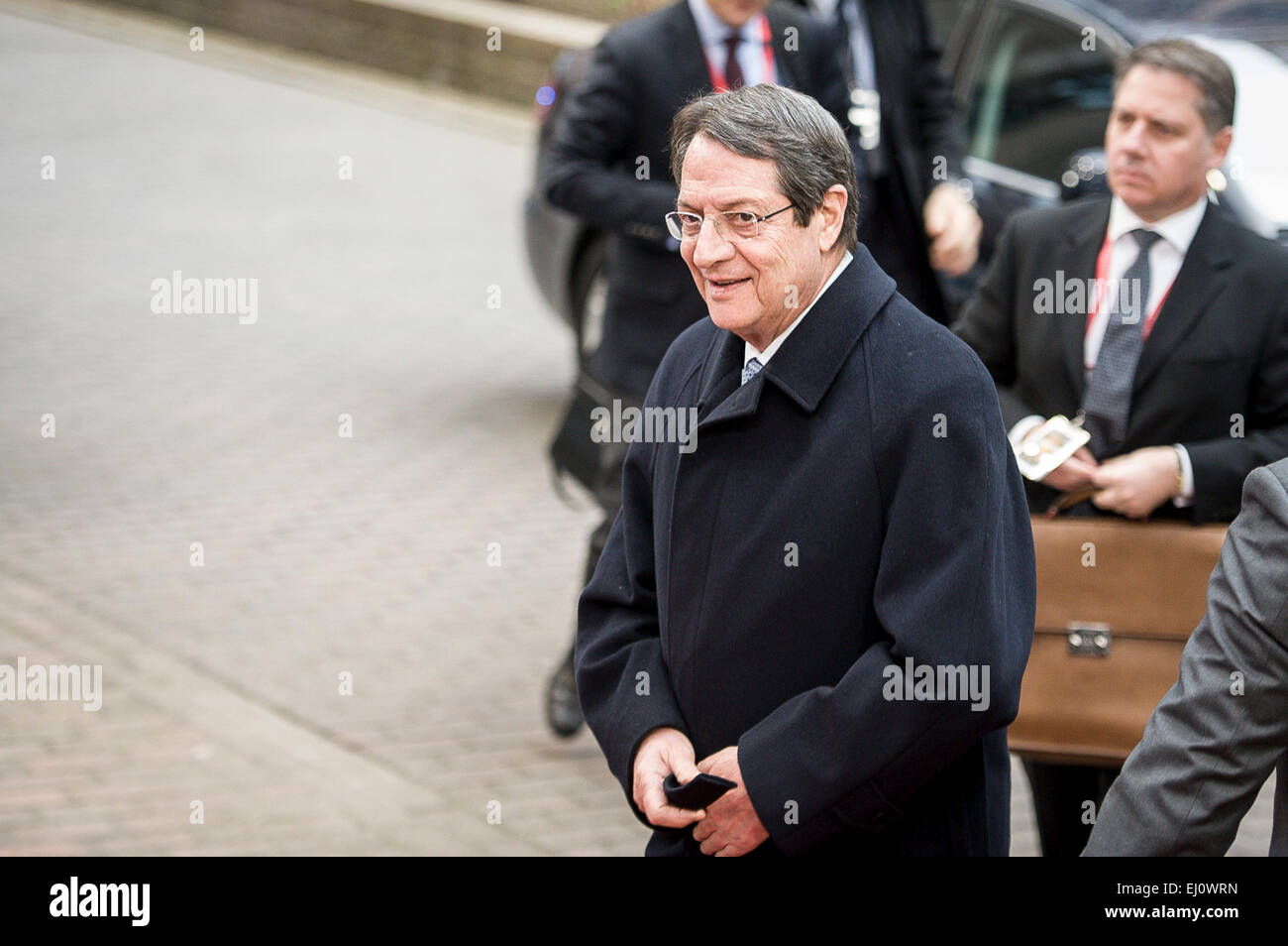 Brussels, Bxl, Belgium. 19th Mar, 2015. Cypriot President Nicos Anastaciades arrives ahead of the EU Summit at European Council headquarters in Brussels, Belgium on 19.03.2015 by Wiktor Dabkowski Credit:  Wiktor Dabkowski/ZUMA Wire/Alamy Live News Stock Photo