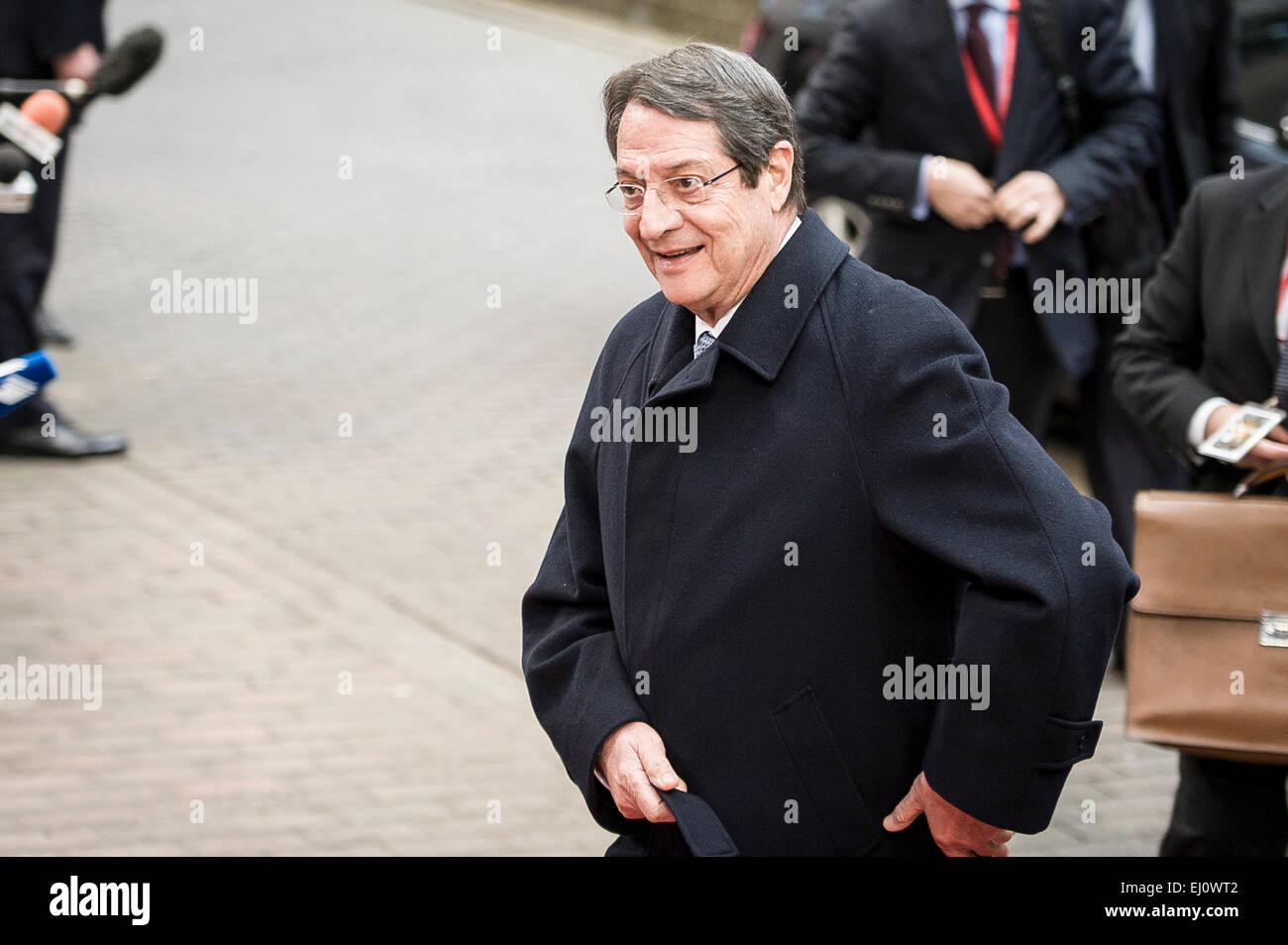 Brussels, Bxl, Belgium. 19th Mar, 2015. Cypriot President Nicos Anastaciades arrives ahead of the EU Summit at European Council headquarters in Brussels, Belgium on 19.03.2015 by Wiktor Dabkowski Credit:  Wiktor Dabkowski/ZUMA Wire/Alamy Live News Stock Photo