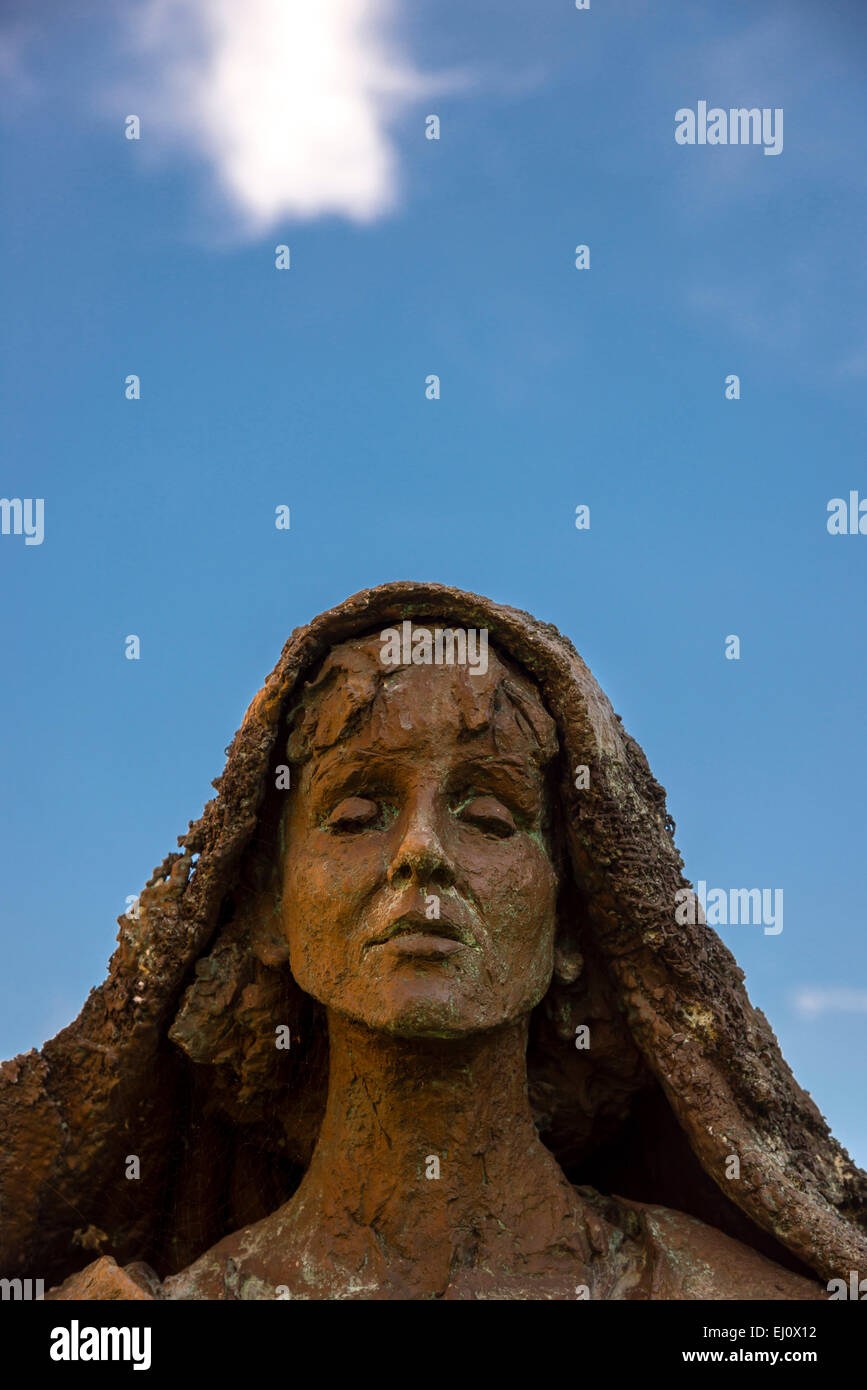 Bronze sculpture, Hildegard von Bingen, abbey Saint Hildegard, UNESCO, world heritage, Rhine Valley, Rüdesheim, Hessen, Germany, Stock Photo