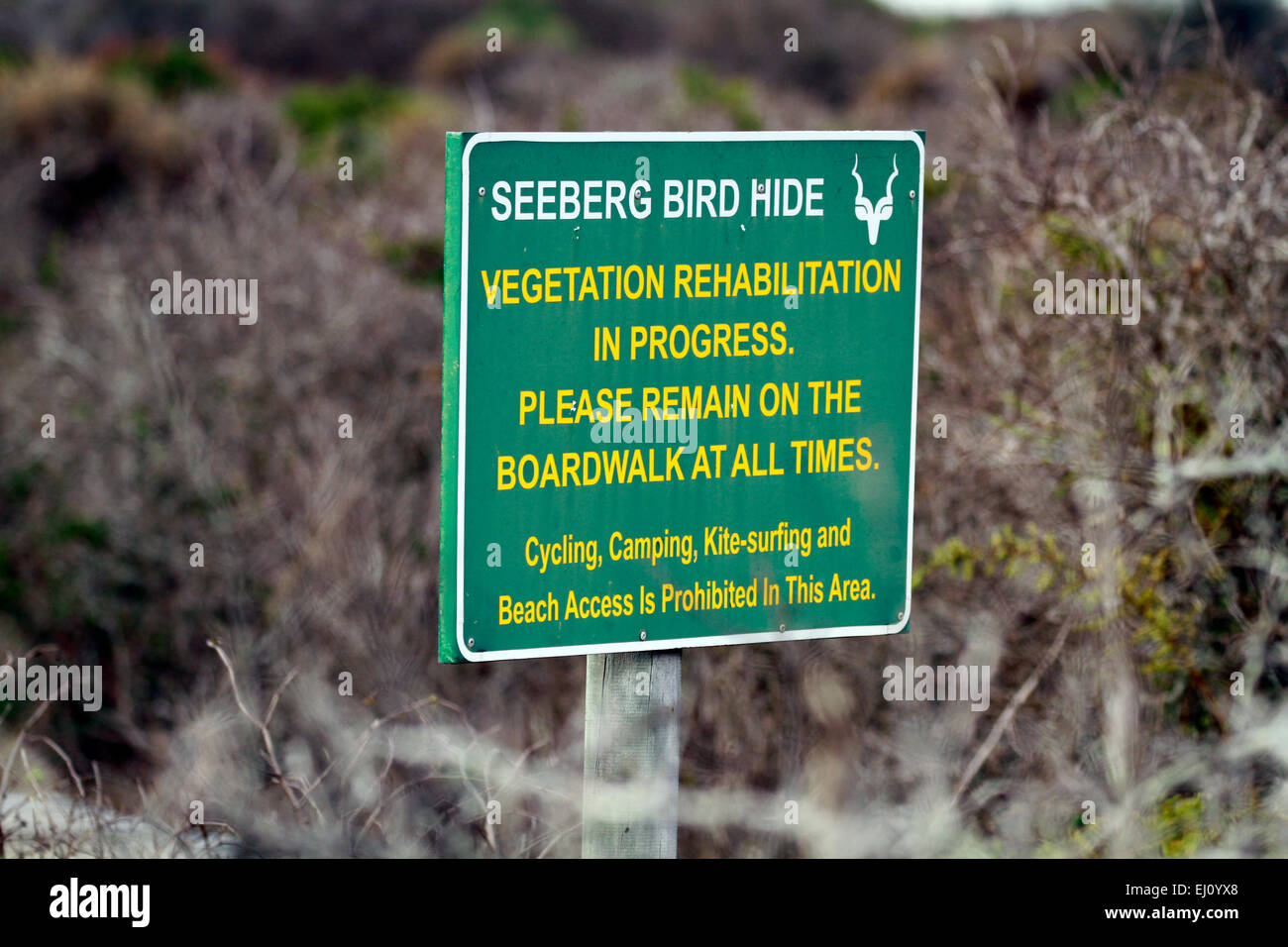 Seeberg Bird Hide sign in the West Coast National Park in Langebaan ...