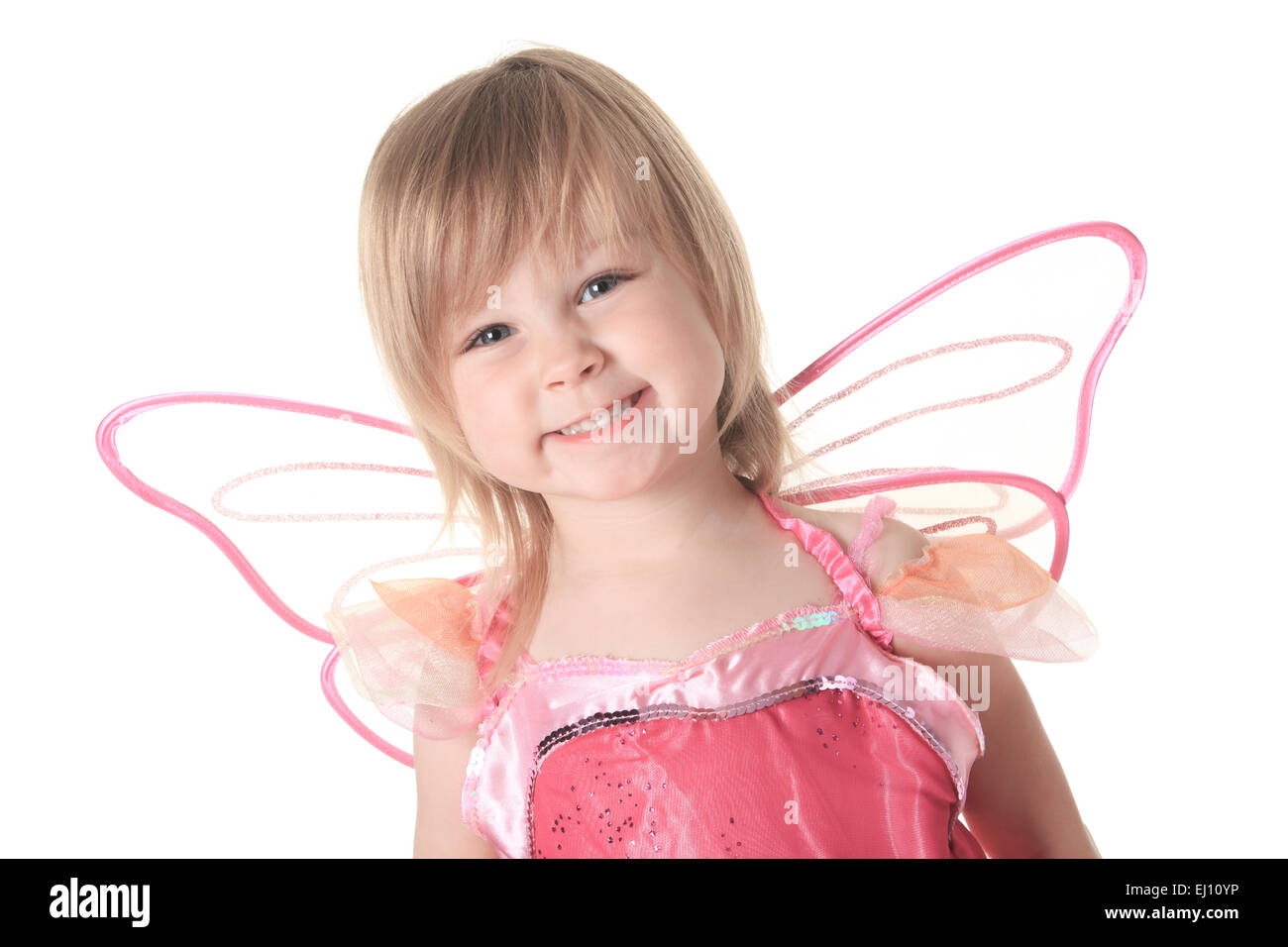 Little girl in butterfly costume on white background Stock Photo Alamy