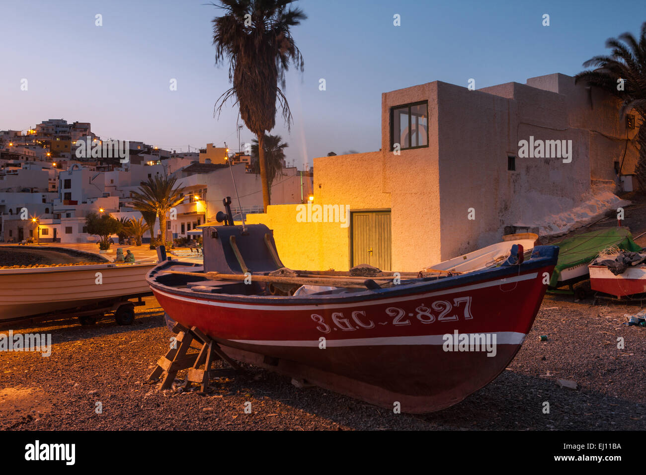If read Playitas, Spain, Europe, Canary islands, Fuerteventura, fishing village, fishing boat, evening, mood, lighting, Stock Photo