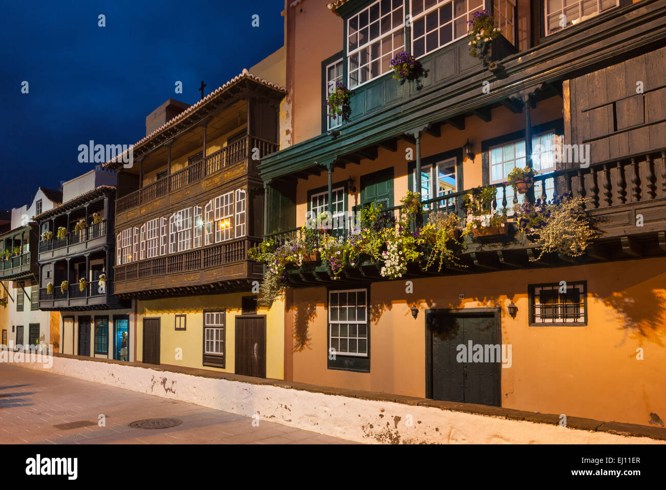 Santa Cruz de la Palma, La Palma, Spain, Europe, Canary islands, town, city, Old Town, houses, homes, balconies, evening, mood, l Stock Photo