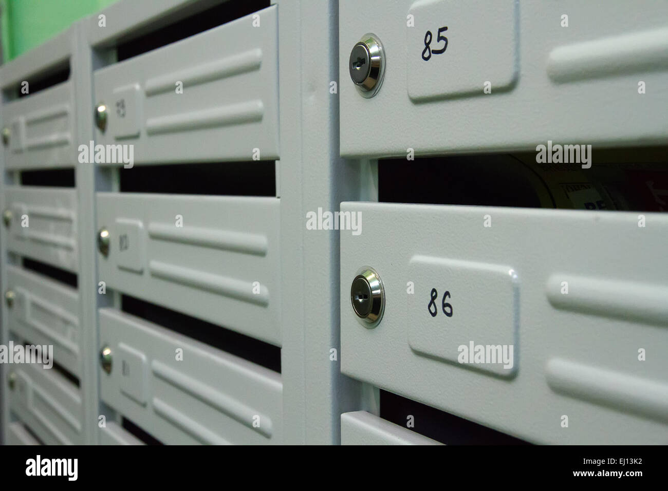 Mailboxes in the interior of residential house Stock Photo Alamy