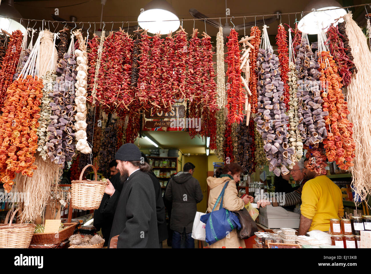 greece athens monastiraki evripidou street a shop called fotsi selling dried spices Stock Photo