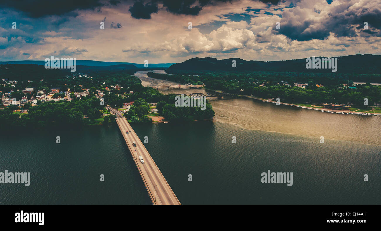 View of the Susquehanna River and town of Northumberland, Pennsylvania from Shikellamy State Park. Stock Photo