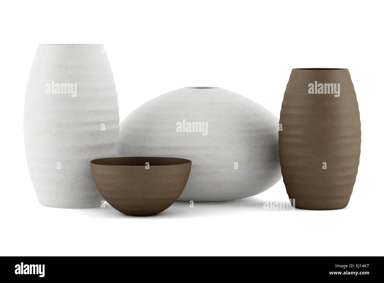 four brown and white ceramic vases isolated on white background Stock ...