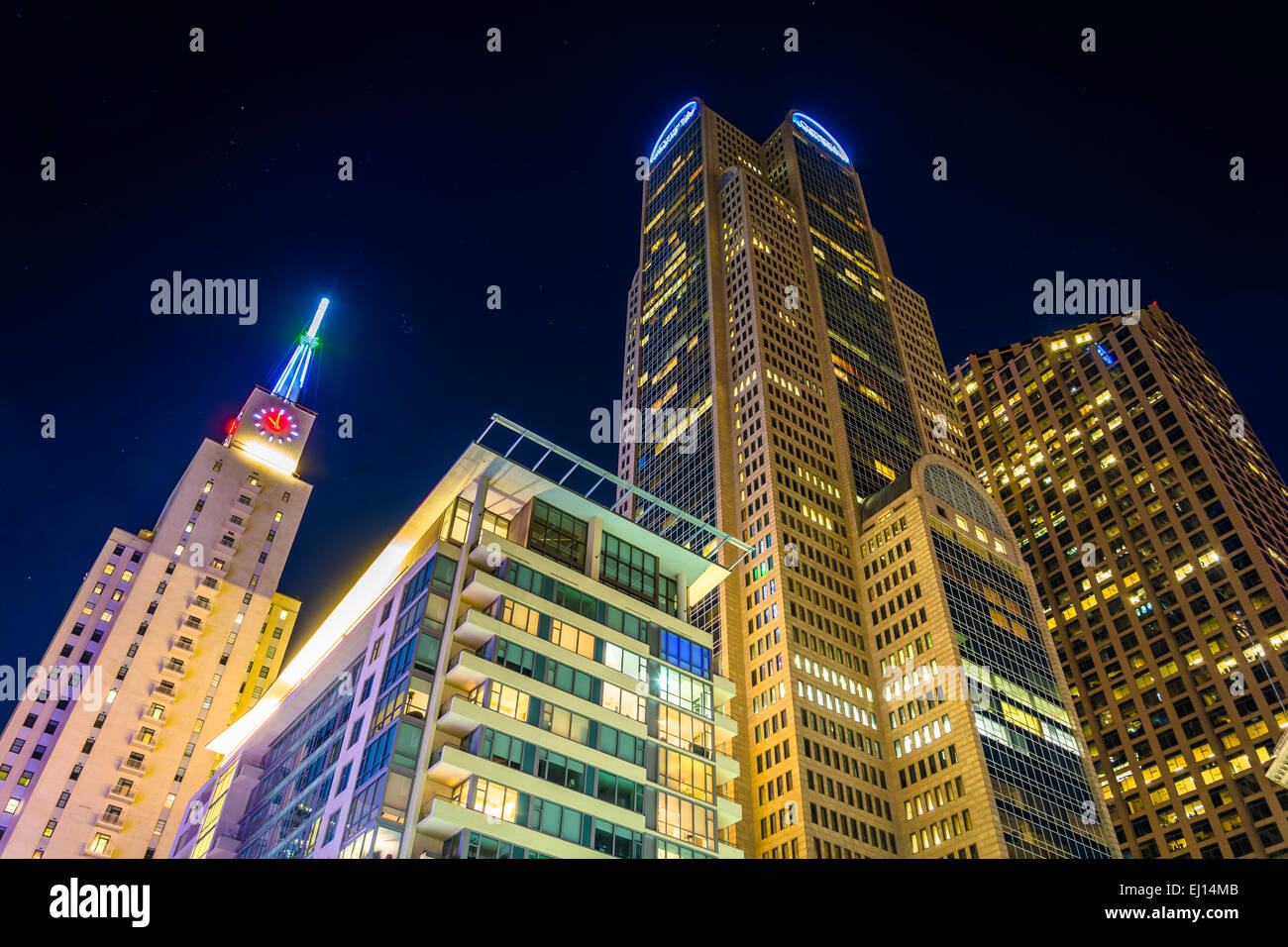 Cluster Of Skyscrapers At Night Seen From Main Street Garden Park