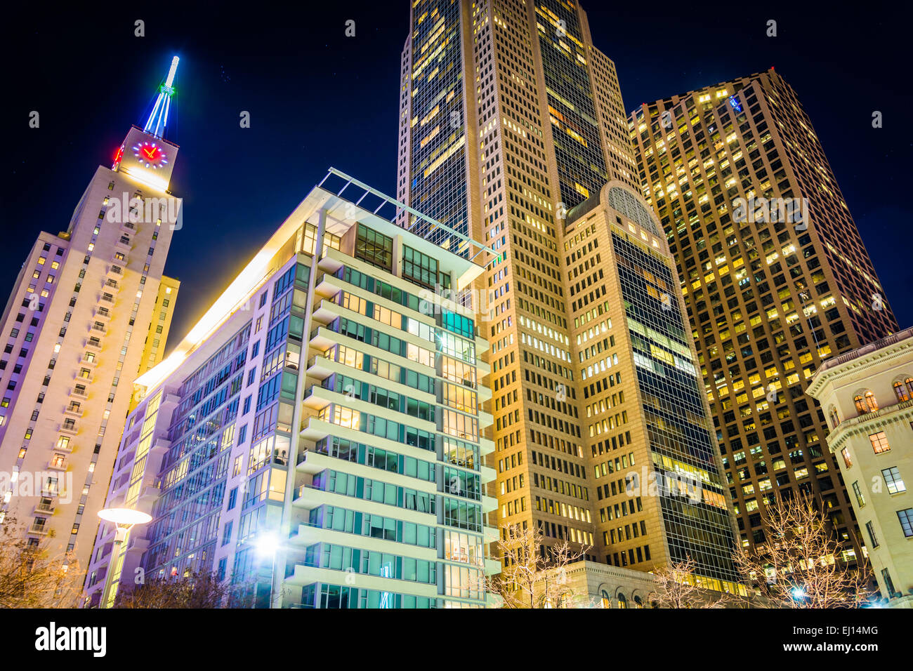 Cluster Of Skyscrapers At Night Seen From Main Street Garden Park