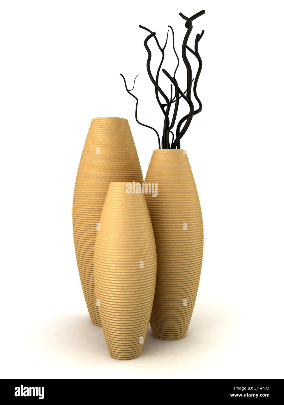 three brown vases with dry wood isolated on white Stock Photo - Alamy