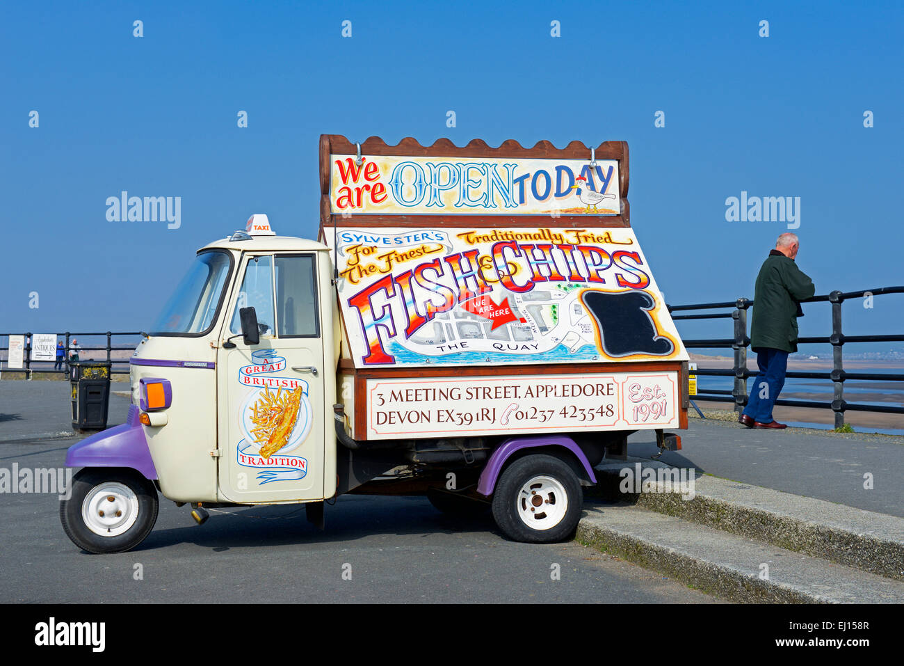 Mobile advertisement for Silvester's Fish & Chip Shop in Appledore