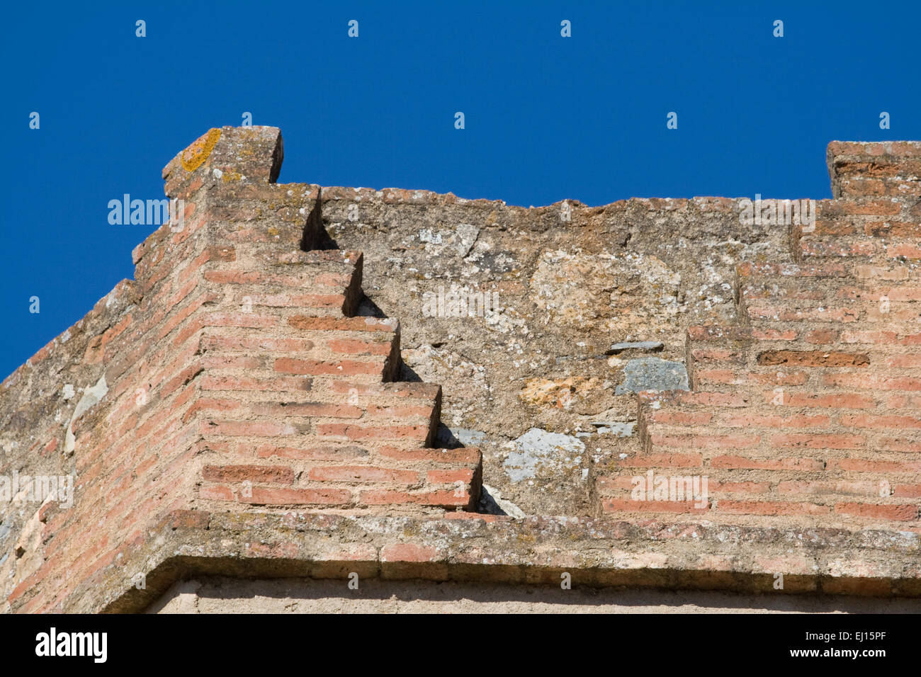 Detail of the castle that raise Aracena's city, placed in the mountain range of the same name. Stock Photo