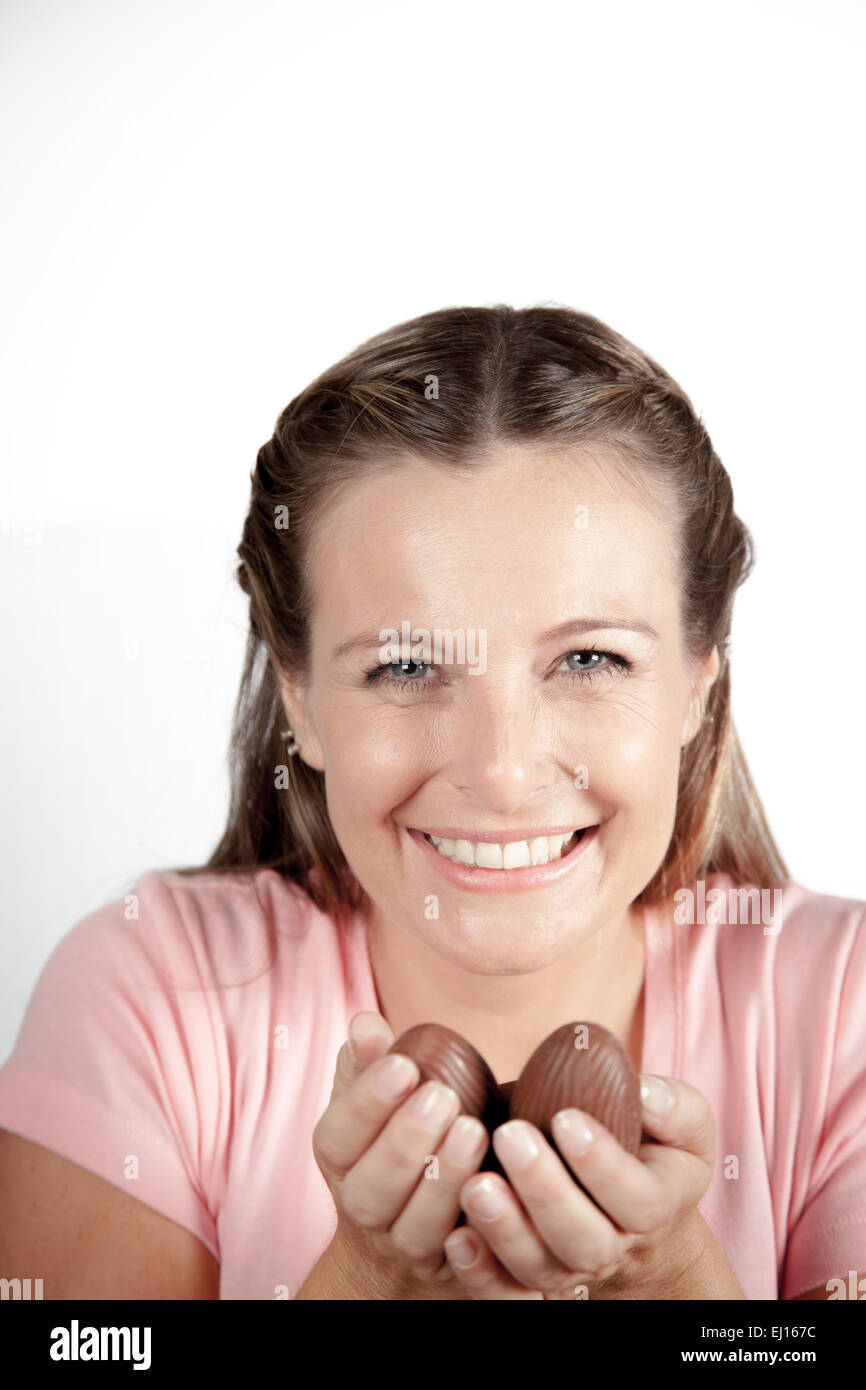 Woman holding a easter eggs Stock Photo